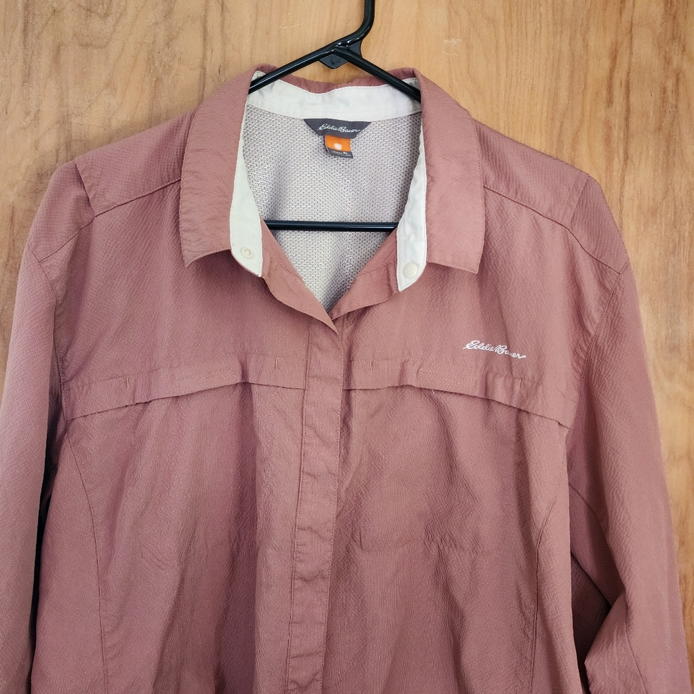 Women's Eddie Bauer Coral Vented Lightweight Guide Shirt SPF Snap Buttons - Picture 3 of 13